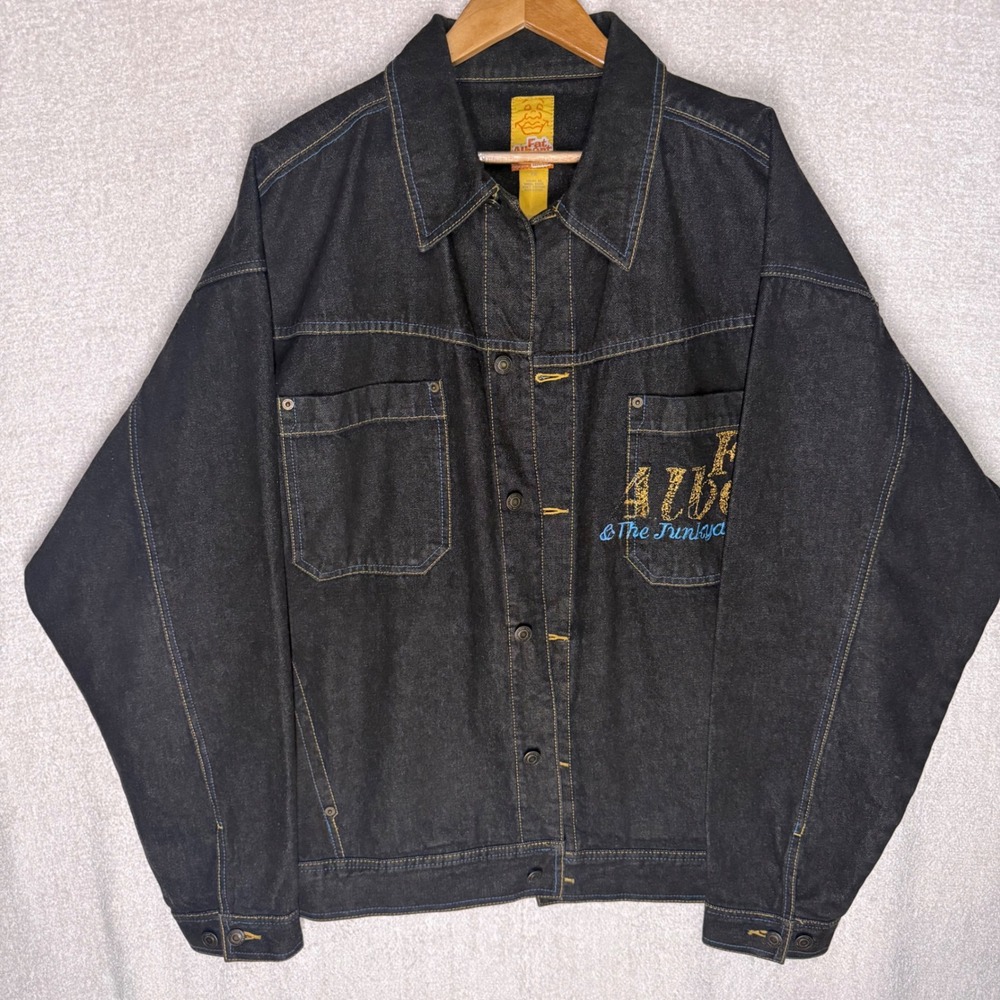 Vintage Platinum FUBU Fat Albert Denim Jacket Mens 2XL Y2K Hip Hop Black